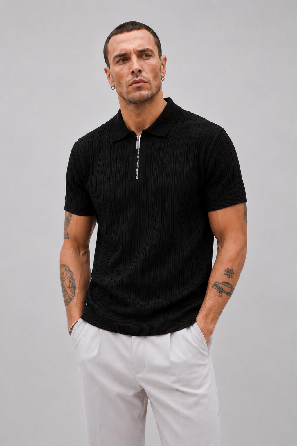 The Luca Ribbed Zip Polo