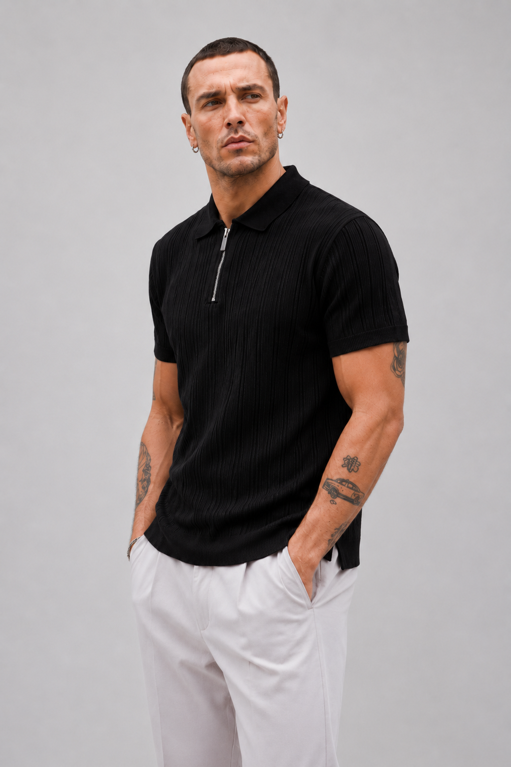 The Luca Ribbed Zip Polo