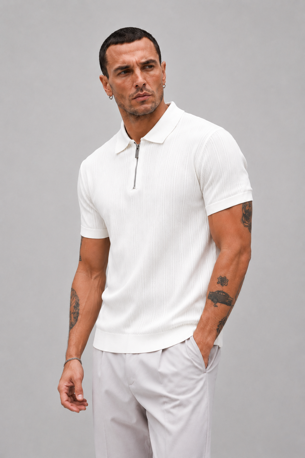 The Luca Ribbed Zip Polo
