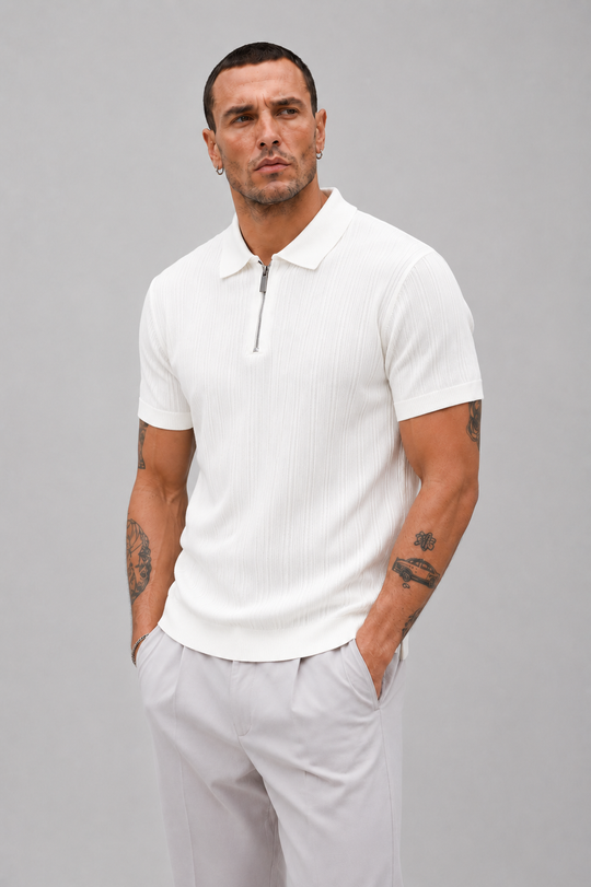 The Luca Ribbed Zip Polo